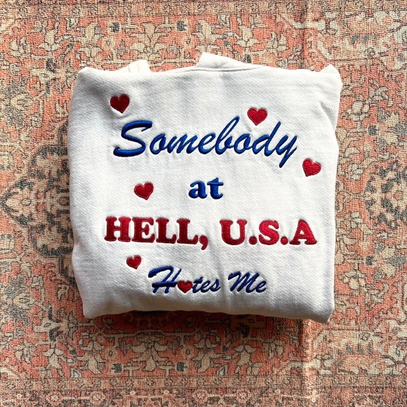 hell, USA hates me embroidered hoodie - Picture 2 of 5